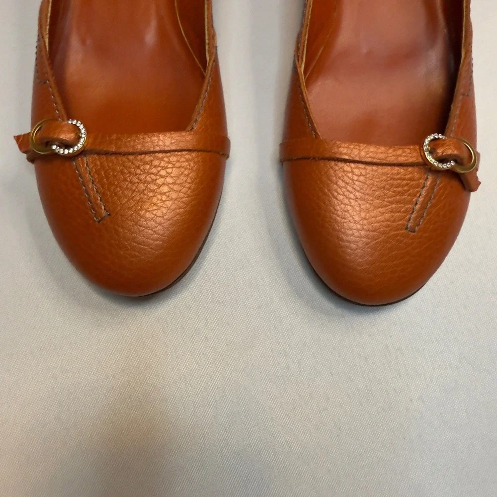 Furla Cognac Leather Knot Detail Low Heel Pumps